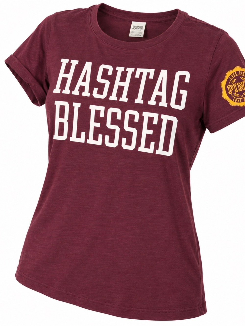 PINK Victoria's Secret Maroon 'HASHTAG BLESSED' Short Sleeve Tee